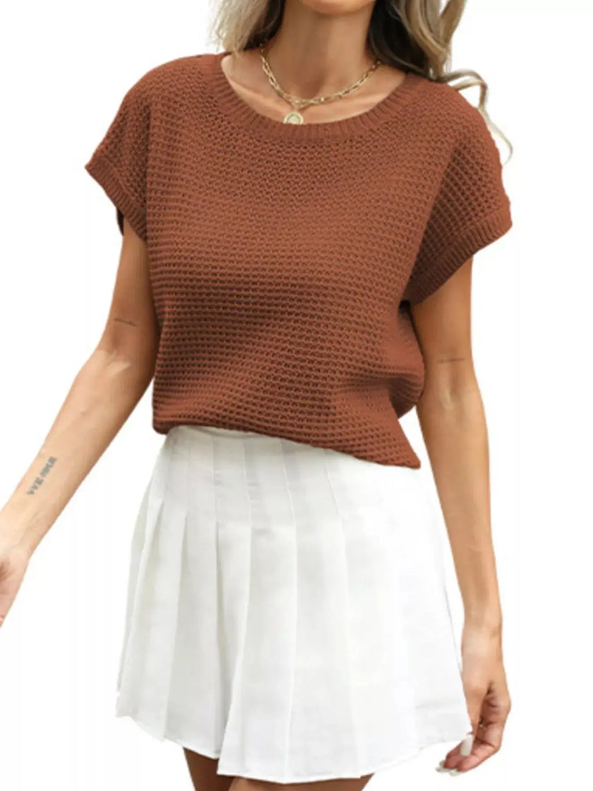 Round Neck Waffle Knit Top  Style Ratio