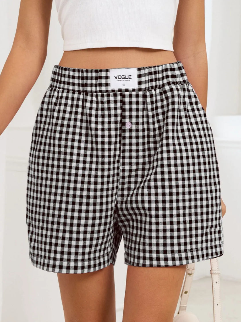 Gingham Elastic Waist Casual Shorts  Style Ratio