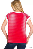 Zenana Full Size Contrast Trim Cap Sleeve Stripe Sweater  Style Ratio