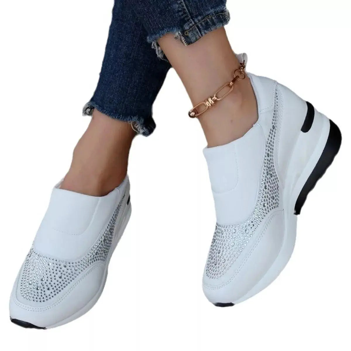 Rhinestone Embellished Wedge Sneakers  Style Ratio