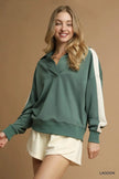 Umgee Contrast Long Sleeve Sweatshirt with Collar  Style Ratio