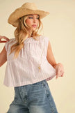 Aemi + Co Ruched Striped Round Neck Sleeveless Blouse  Style Ratio