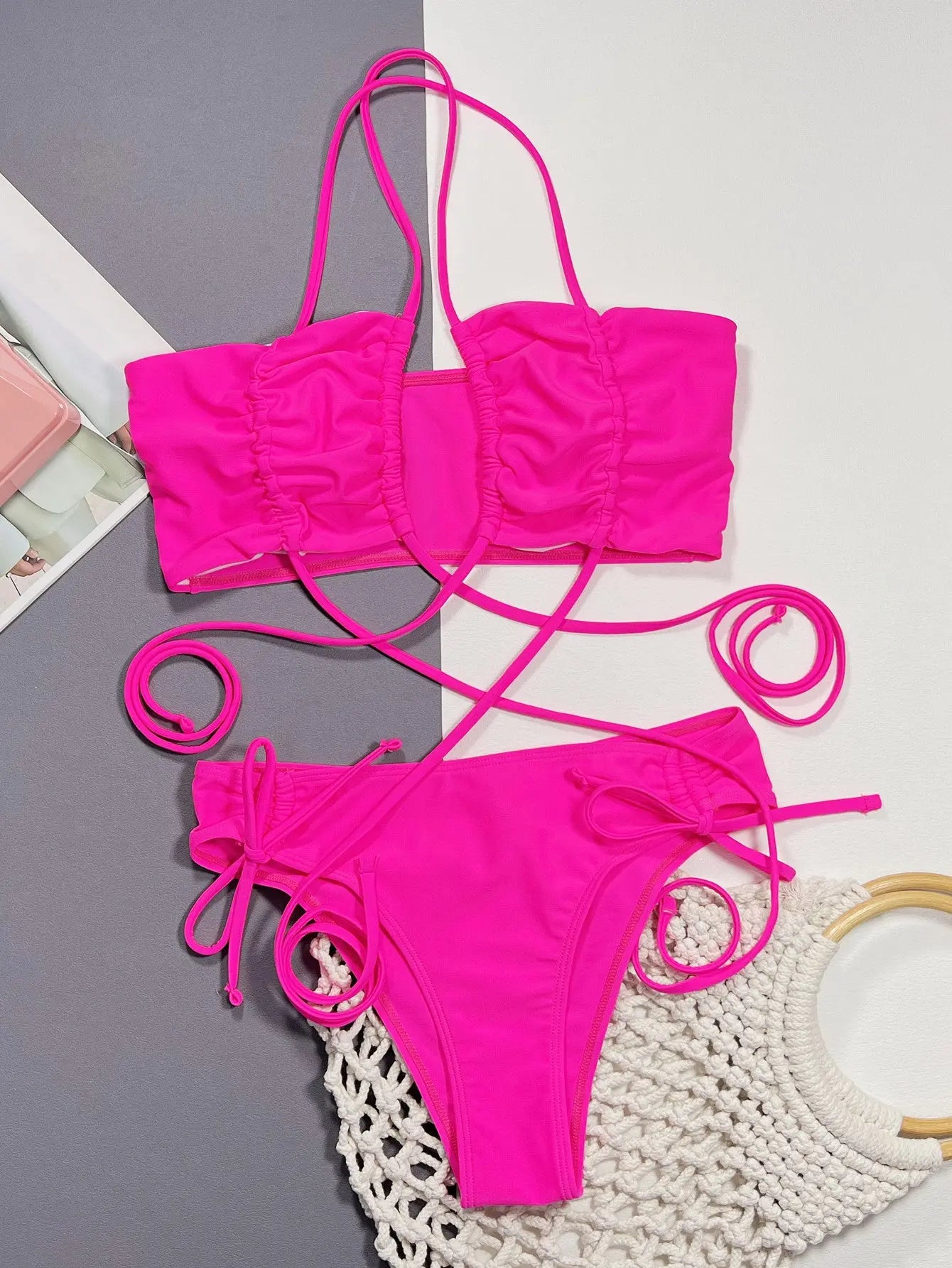 Halter Neck Drawstring Detail Bikini  Style Ratio