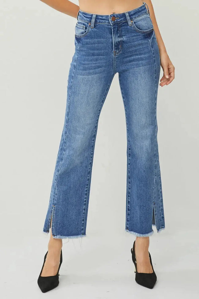 RISEN High Waist Raw Hem Slit Straight Jeans  Style Ratio