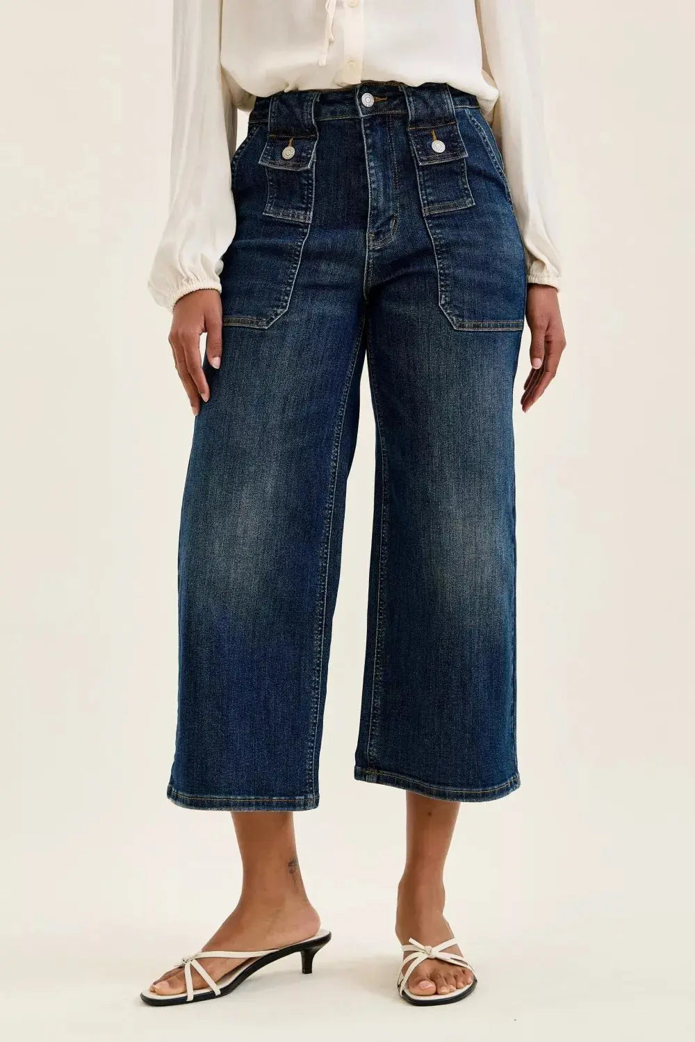 Judy Blue High Waist Wide Crop Utility Jeans with Patch Pocket  Style Ratio
