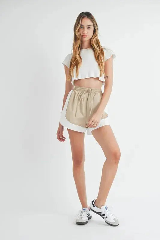 Mable Drawstring Waist Contrast Trim Detail Shorts  Style Ratio