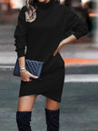Turtleneck Long Sleeve Asymmetrical Hem Mini Dress  Style Ratio