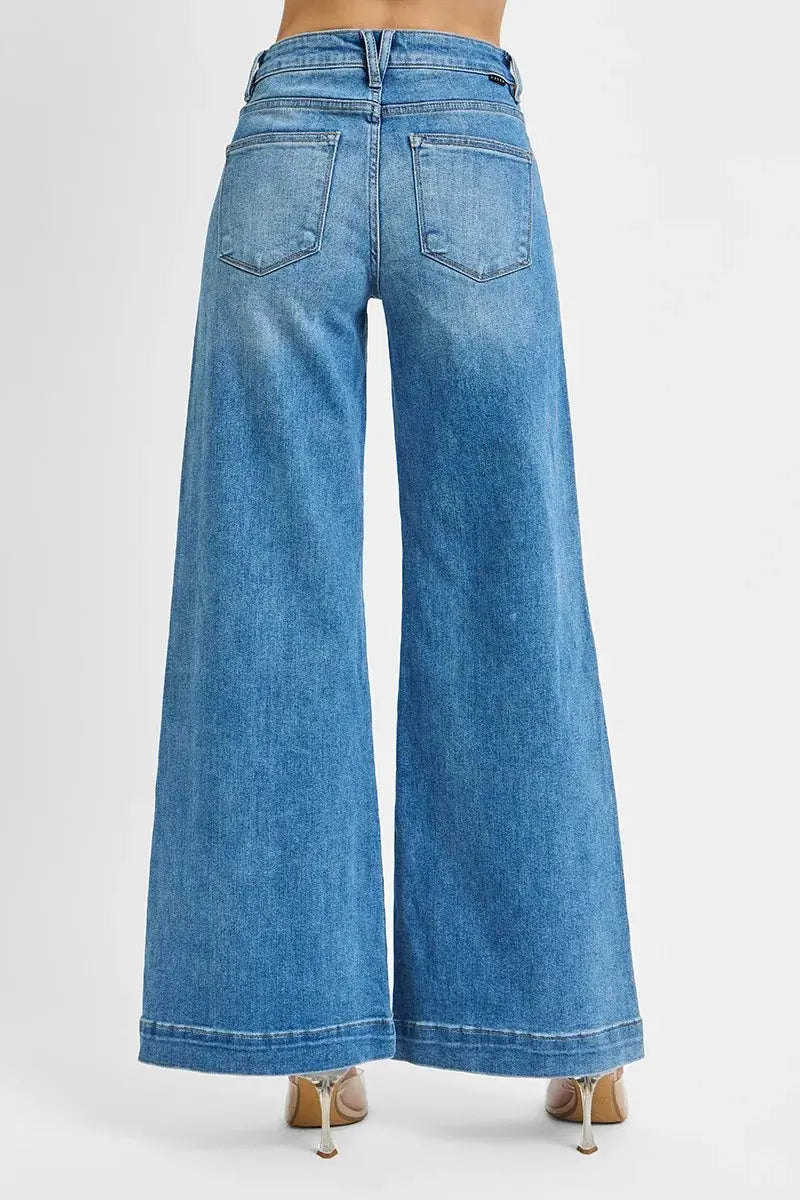 RISEN Mid Rise Wide Front Patch Pocket Jeans  Style Ratio