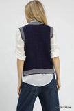 Umgee Contrast Striped Trim Button Down Sweater Vest  Style Ratio