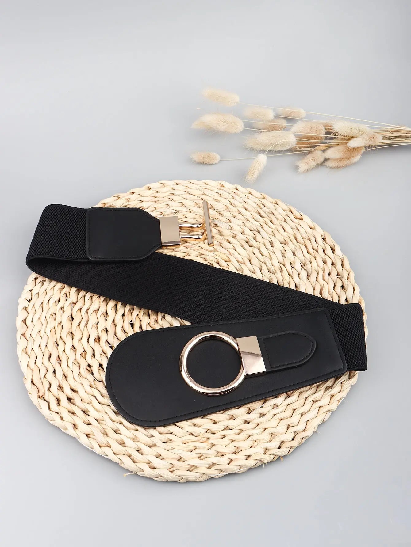 PU Elastic Wide Belt with Alloy Buckle  Style Ratio