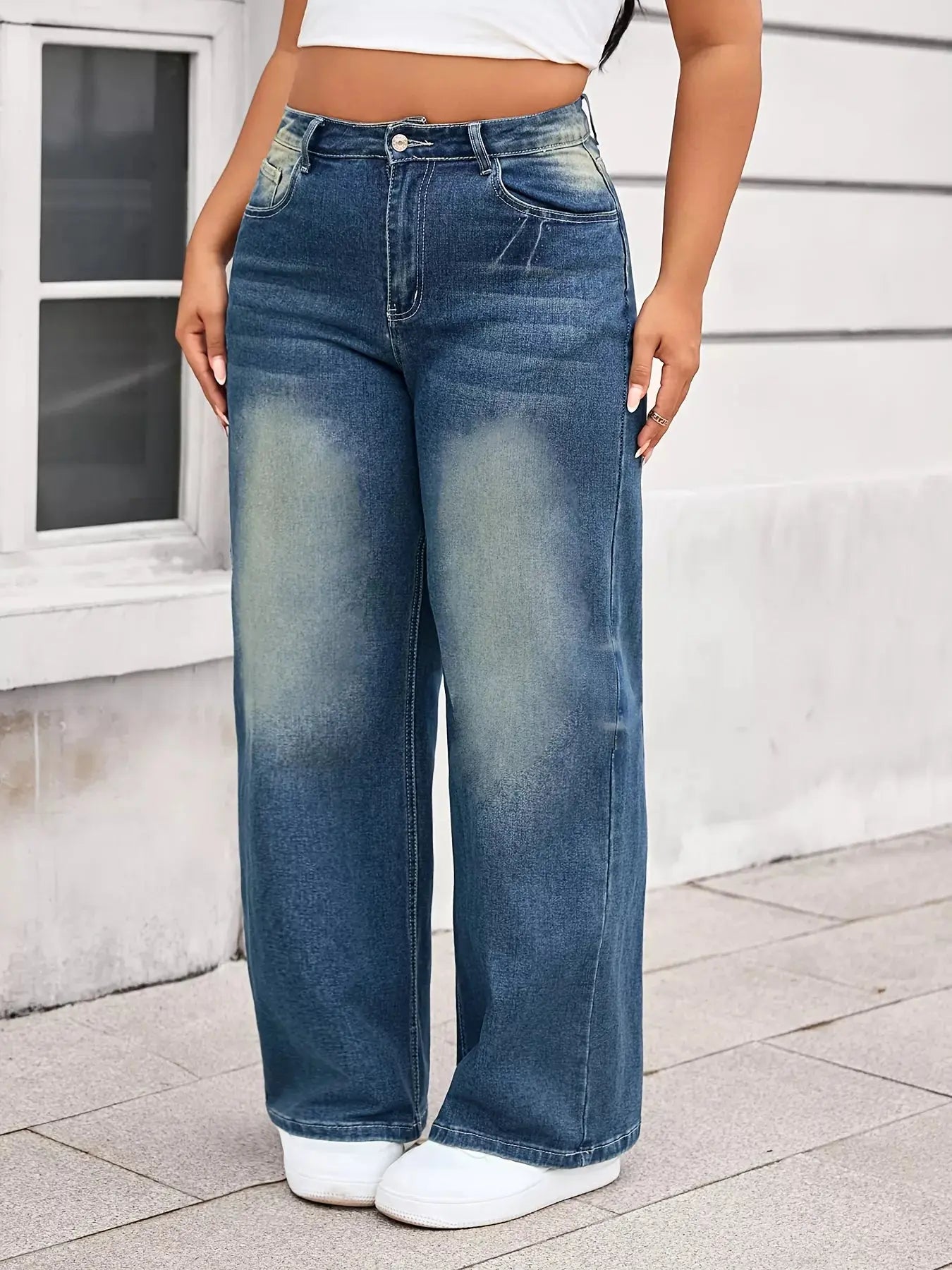 Plus Size Vintage Wash Wide Leg Jeans  Style Ratio