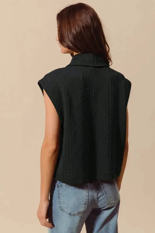 SO ME Cable Quilting Stitch Button Up Knit Vest  Style Ratio