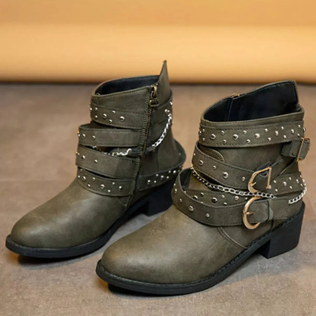 Studded Buckle Ankle Boots  Style Ratio