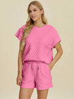 Double Take Full Size Texture T-Shirt and Shorts Set  Style Ratio