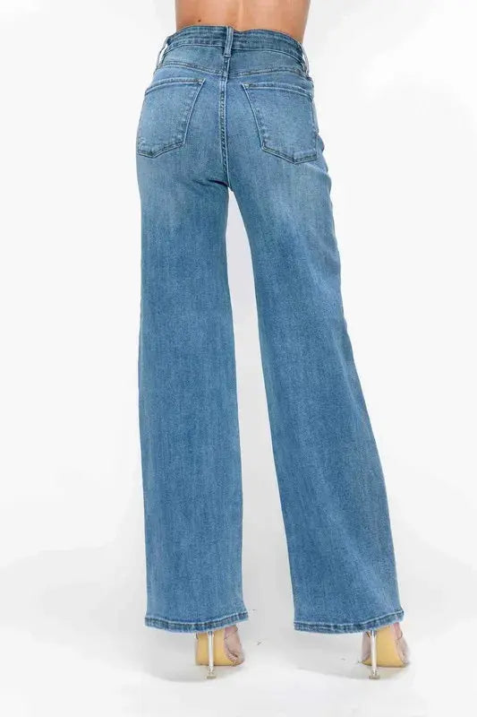 bytos Full Size High Rise Wide Leg Jeans with Pockets  Style Ratio