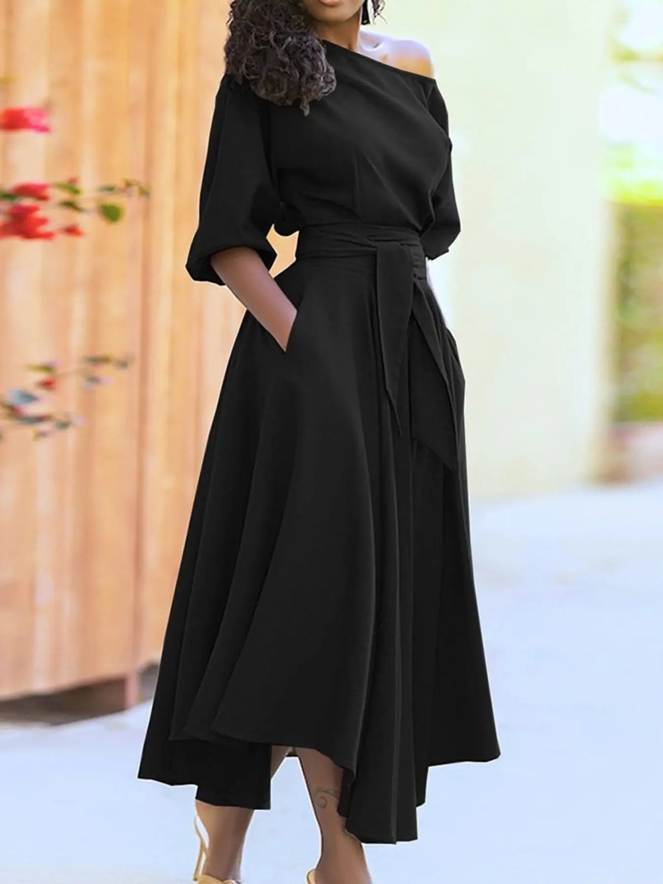 Boat Neck Tie Waist Midi Dress  Style Ratio