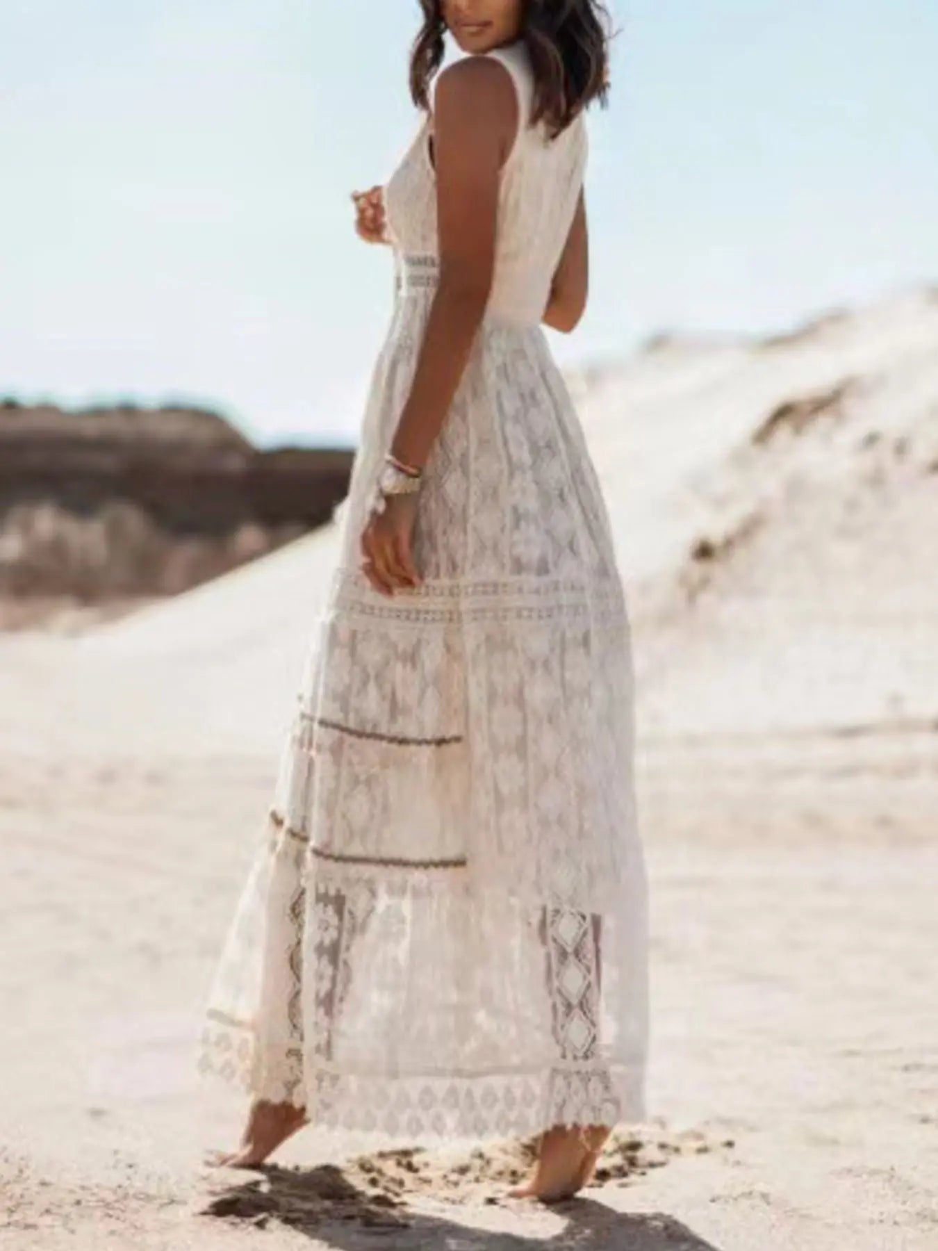 Lace V-Neck Sleeveless Maxi Dress  Style Ratio