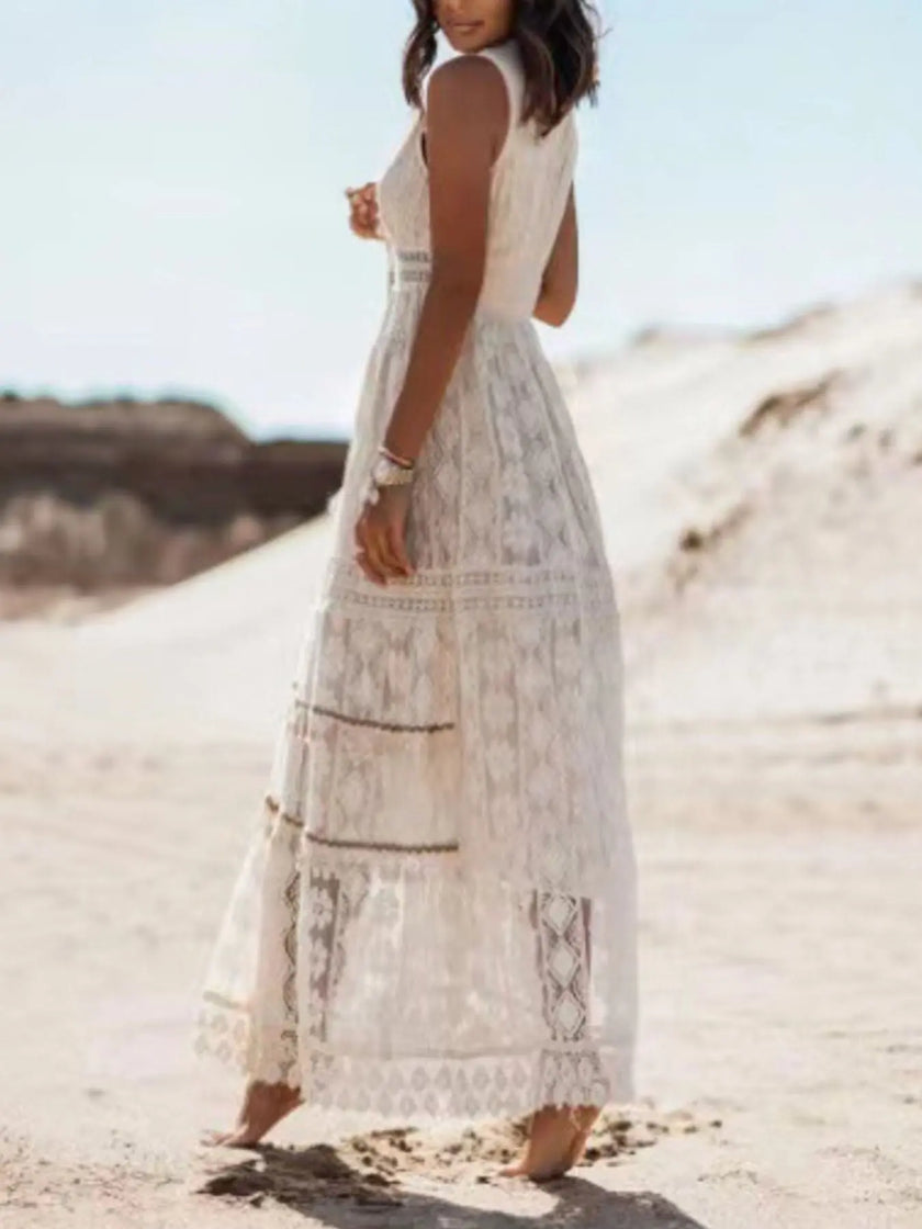 Lace V-Neck Sleeveless Maxi Dress  Style Ratio