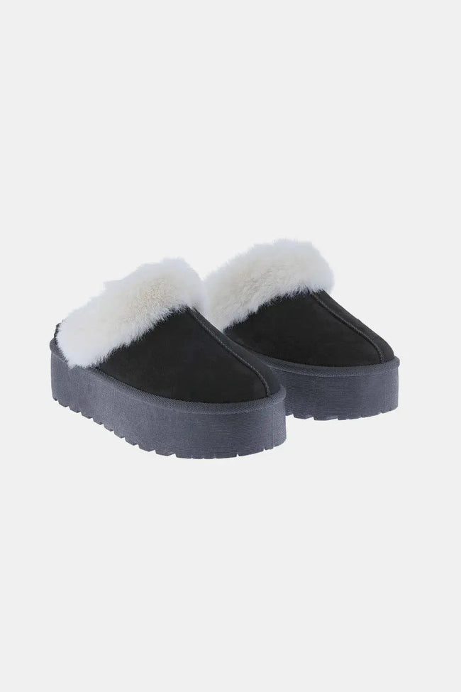 Weeboo Thick Bottom Fur Trim Slip Ons  Style Ratio