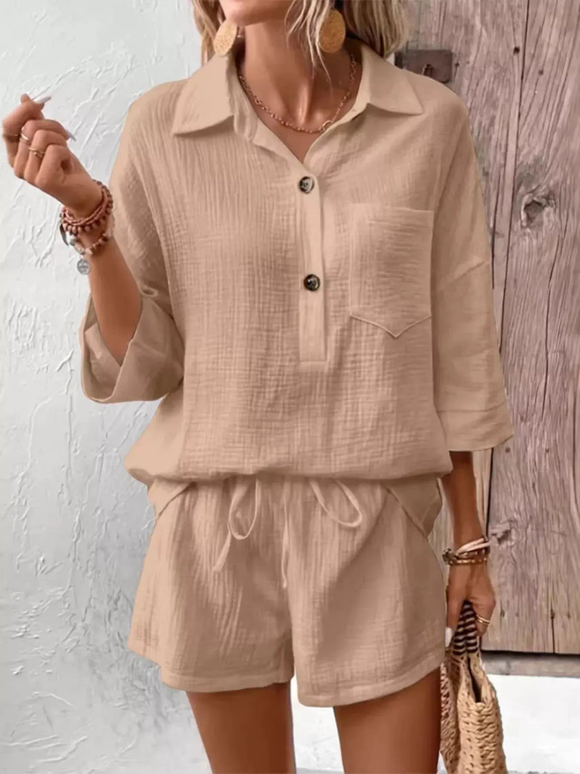 Button Detail Top and Shorts Set  Style Ratio