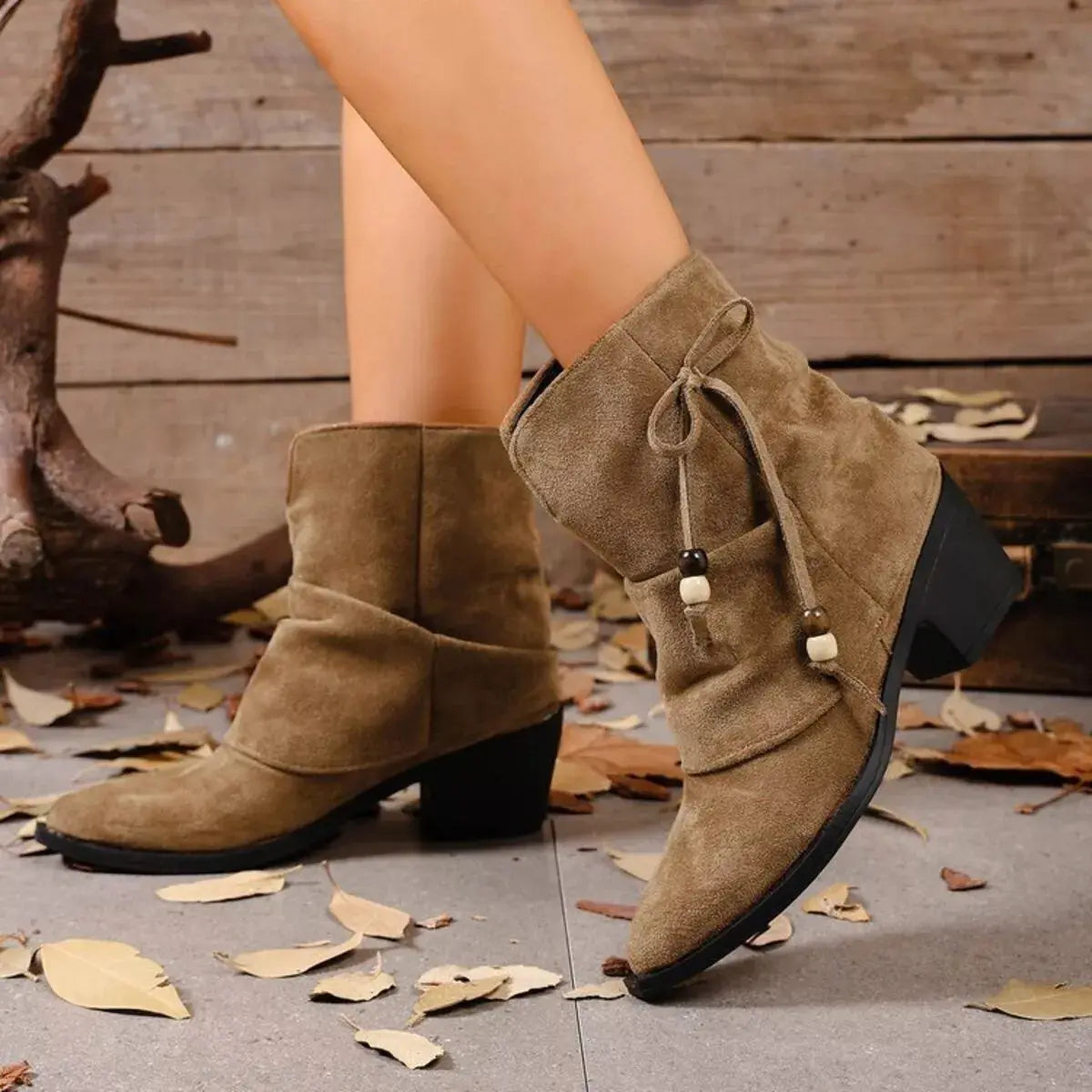 Suede Ankle Boots with Bow Accent  Style Ratio