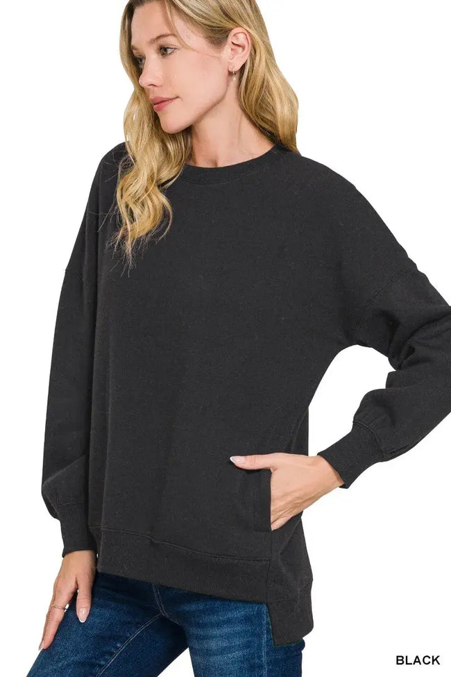 Zenana Full Size Fleece Hi Low Boyfriend Sweatshirts with Pockets  Style Ratio