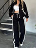 Full Size Contrast Stripe Zip Up Jacket and Pants Set  Style Ratio