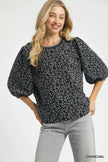 Umgee Leopard Print Jacquard Blouse with Puff Sleeves  Style Ratio