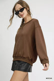 Umgee Round Neck Long Sleeve Fleece Sweatshirt  Style Ratio
