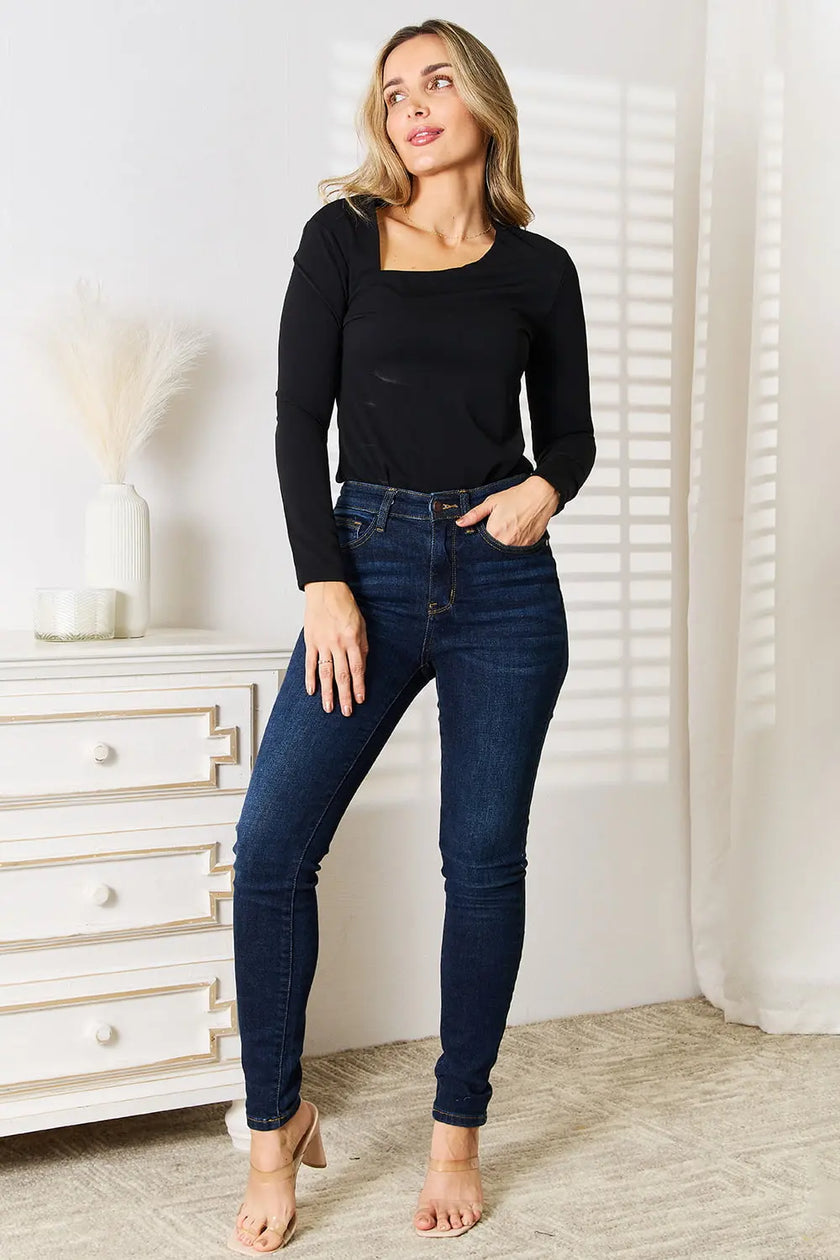 Basic Bae Asymmetrical Neck Long Sleeve Shirt  Style Ratio