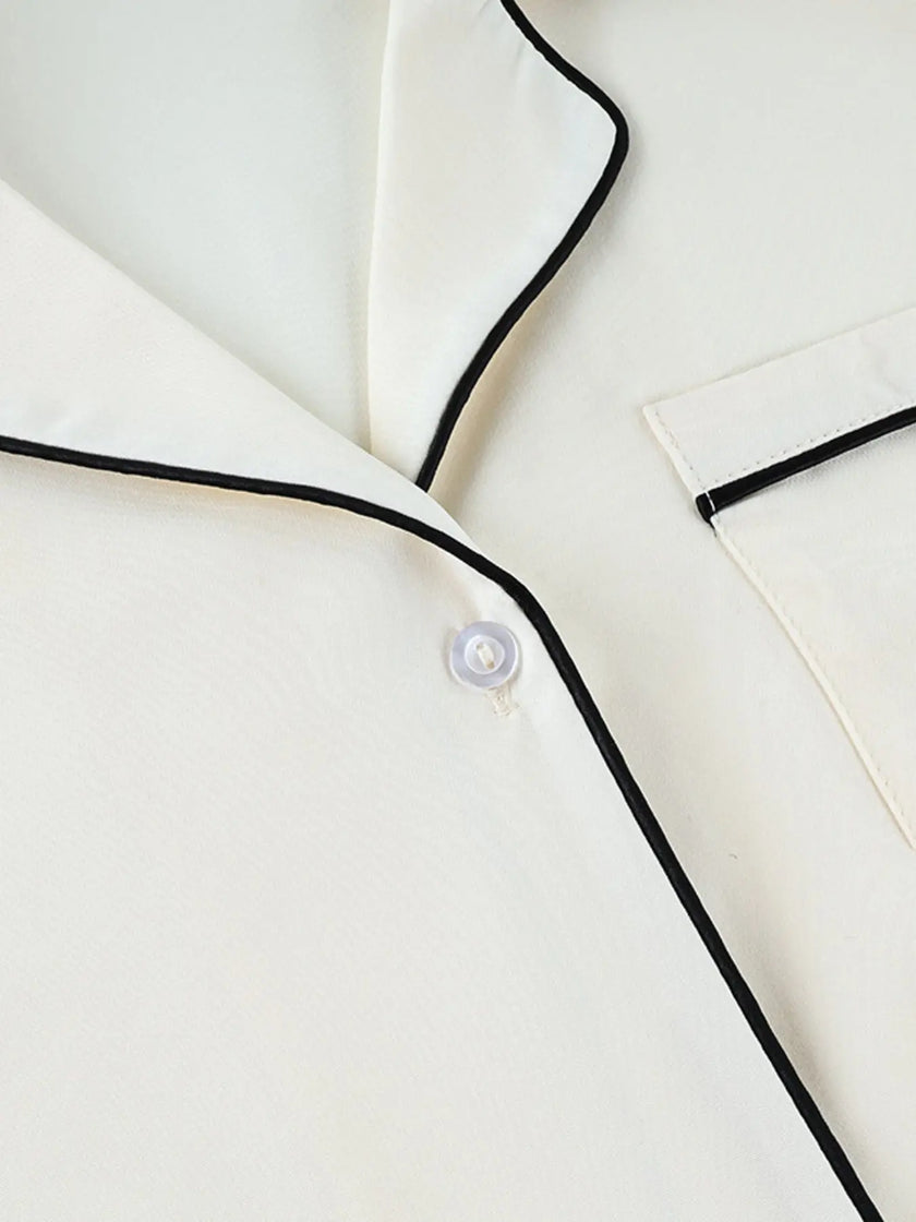 Contrast Trim Button Up Top and Pants Lounge Set  Style Ratio