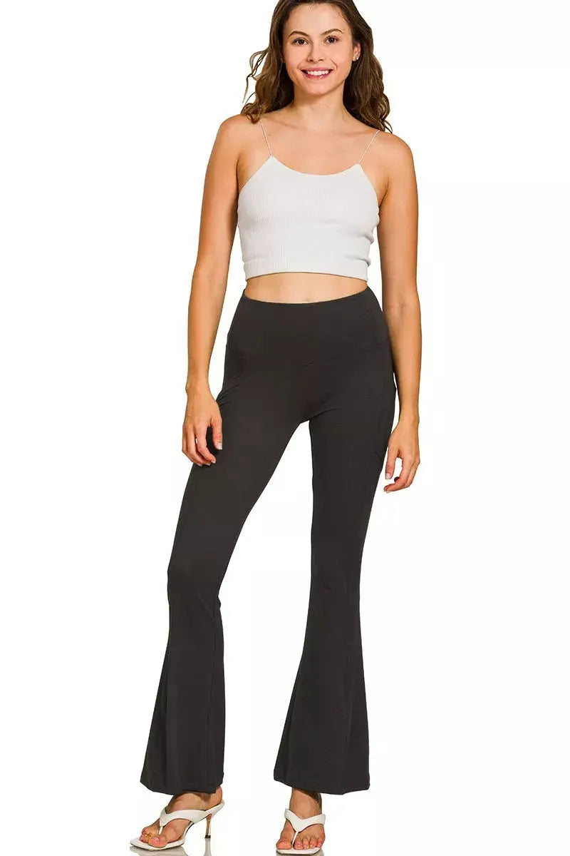 Zenana Brushed Dty Microfiber Flare Pants  Style Ratio