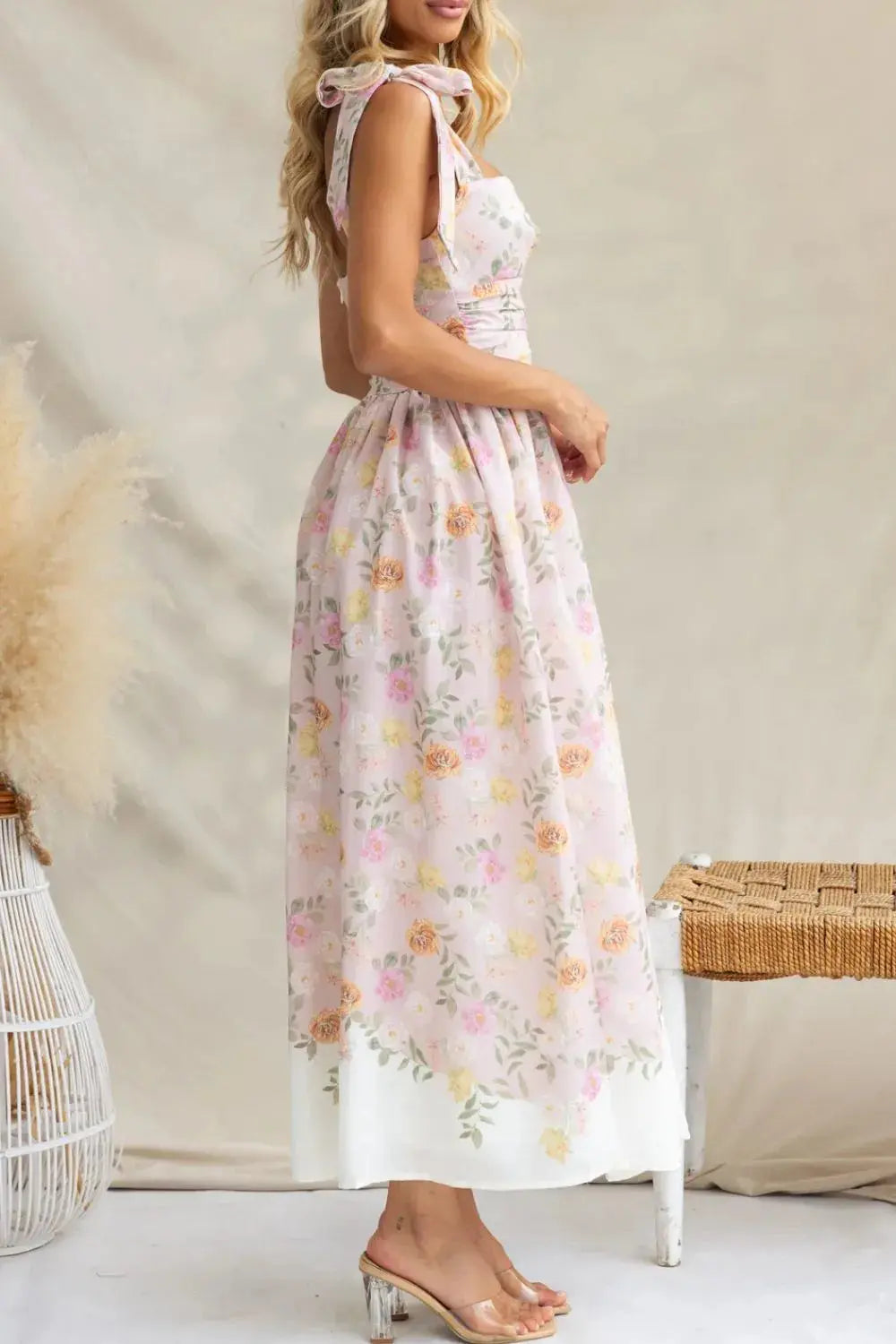 Printed Tie Shoulder Midi Cami Dress  Style Ratio