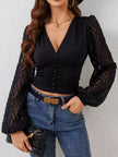 Sheer Sleeve V-Neck Blouse  Style Ratio