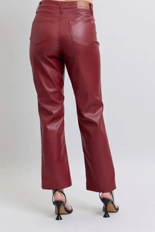 Judy Blue Full Size High Waist Tummy Control Faux Leather Straight Pants  Style Ratio