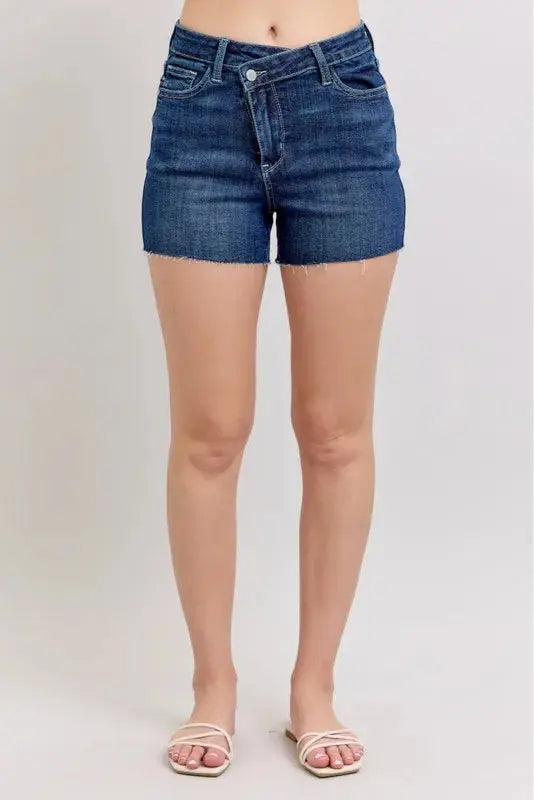 Judy Blue High Waist Criss-Cross Waistband Denim Shorts  Style Ratio