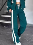 Full Size Contrast Stripe Zip Up Jacket and Pants Set  Style Ratio