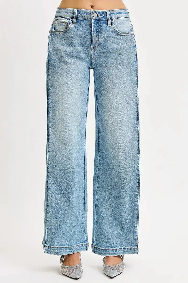 RISEN Mid Rise Wide Barrel Transferable Leg Snap Jeans  Style Ratio