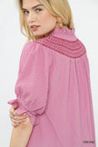 Umgee Textured Henley Blouse with Ruffle Cuffs  Style Ratio