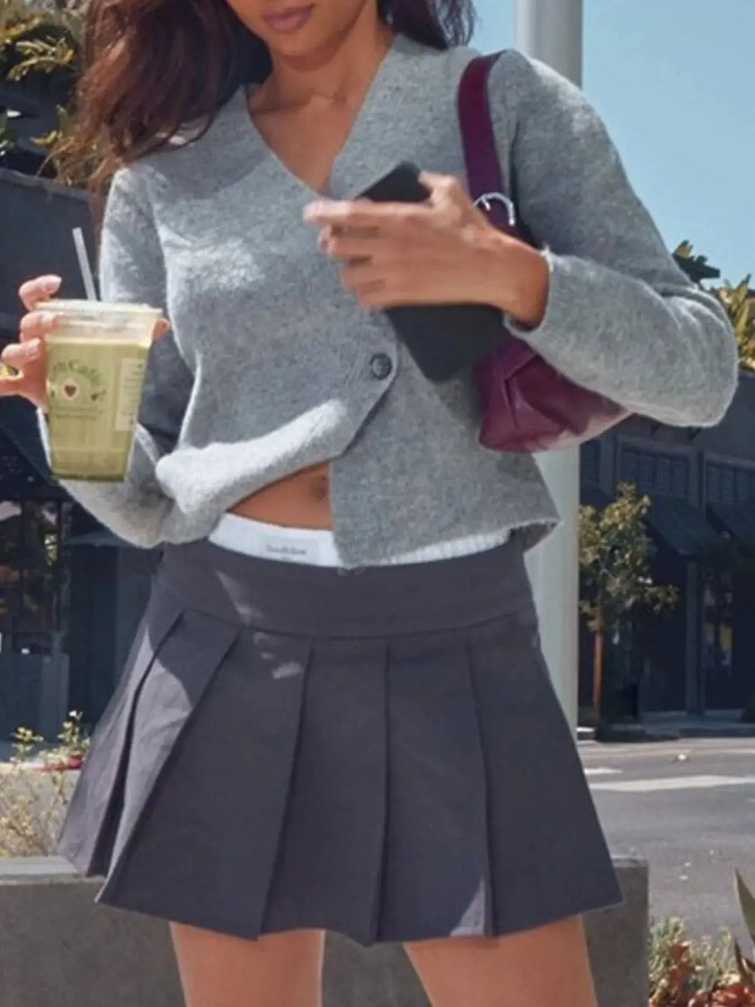 Cropped V Neck Button Up Cardigan  Style Ratio