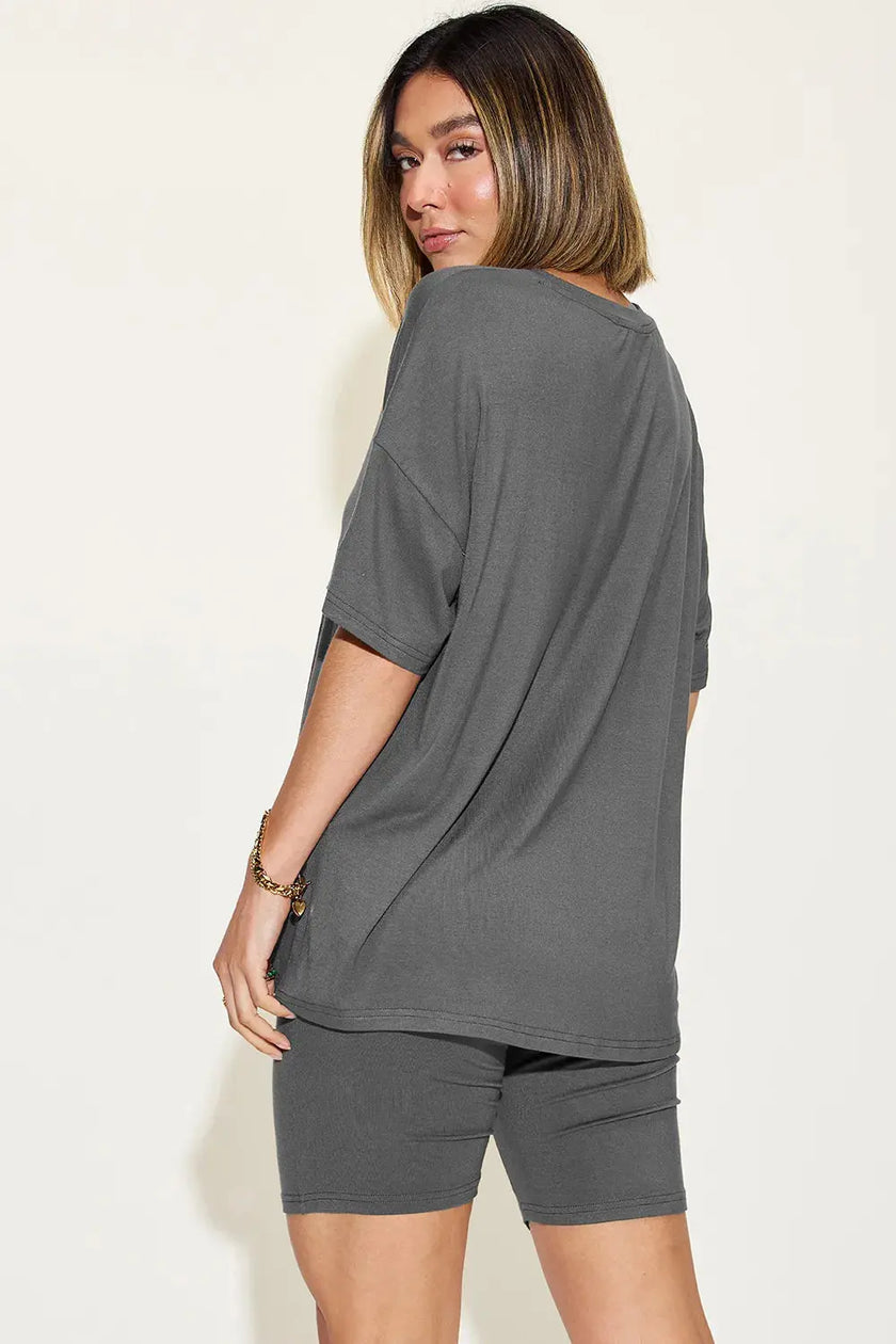 Basic Bae Full Size V-Neck Drop Shoulder Shirt and Shorts Loungewear  Style Ratio