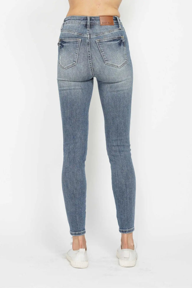 Judy Blue High Rise Contrast Wash Skinny Jeans Trendsi