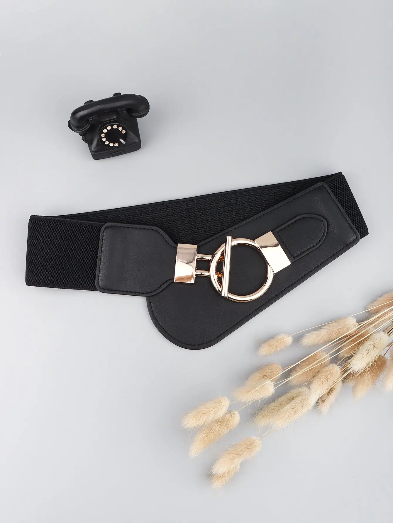 PU Elastic Wide Belt with Alloy Buckle  Style Ratio