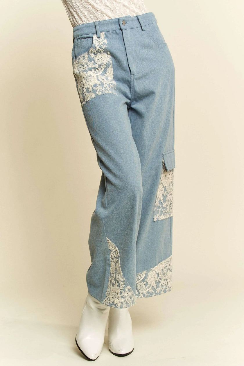 Davi & Dani Lace Applique Wide Leg Jeans  Style Ratio
