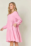 Double Take Full Size V-Neck Balloon Sleeve Tiered Dress with Pockets  Style Ratio