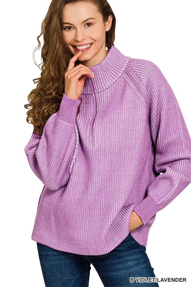 Zenana Ribbed Two Tone Half Zip Sweatshirt  Style Ratio