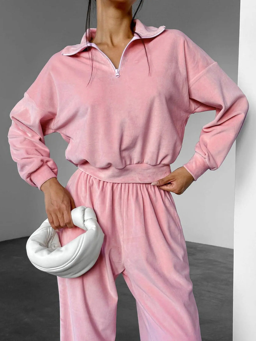 Quarter Zip Long Sleeve Top and Pants Loungewear  Style Ratio