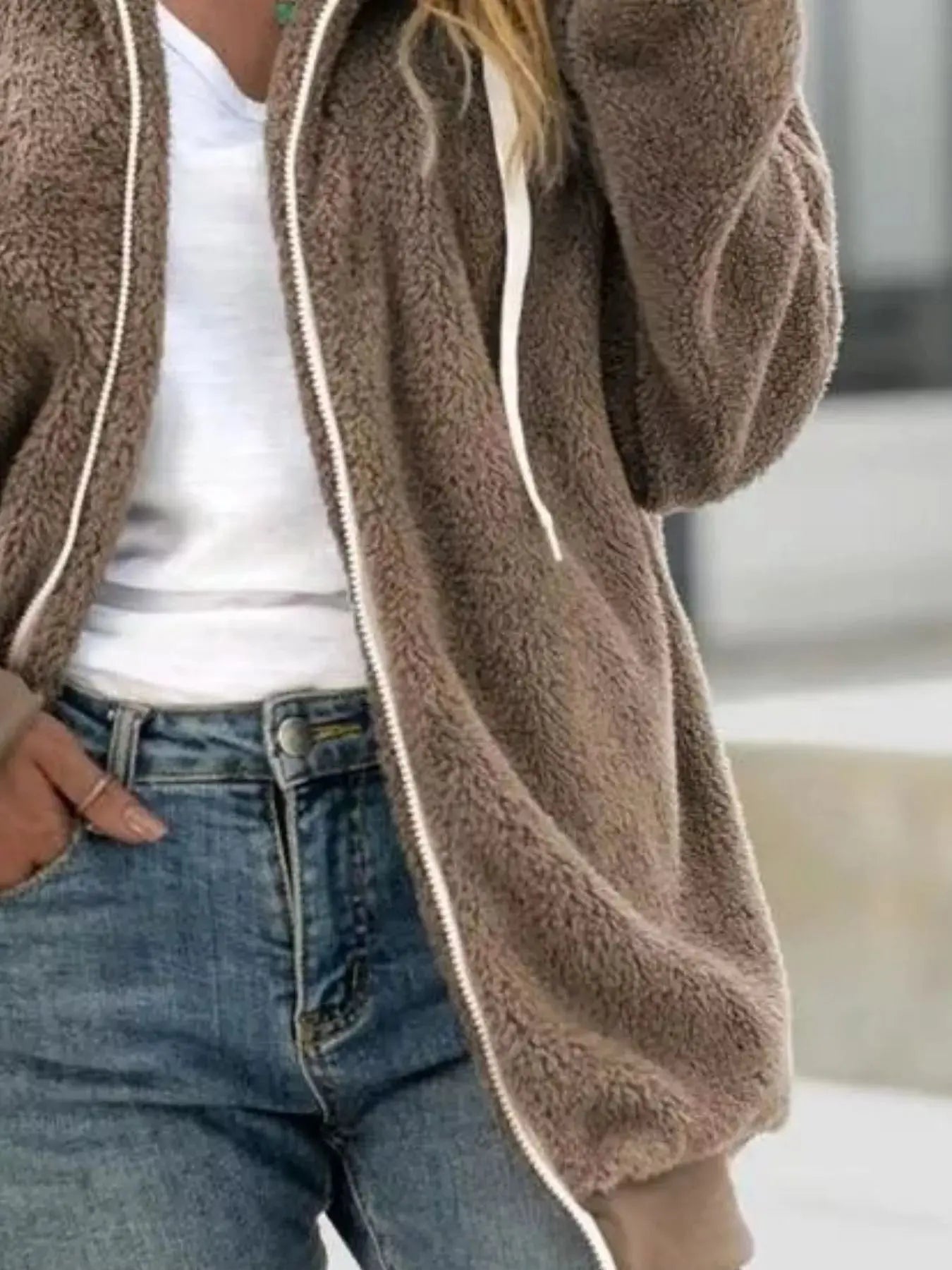 Full Size Cozy Fleece Zip-Up Hooded Jacket  Style Ratio