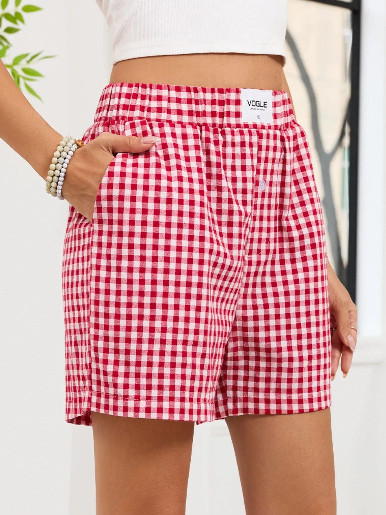 Gingham Elastic Waist Casual Shorts  Style Ratio