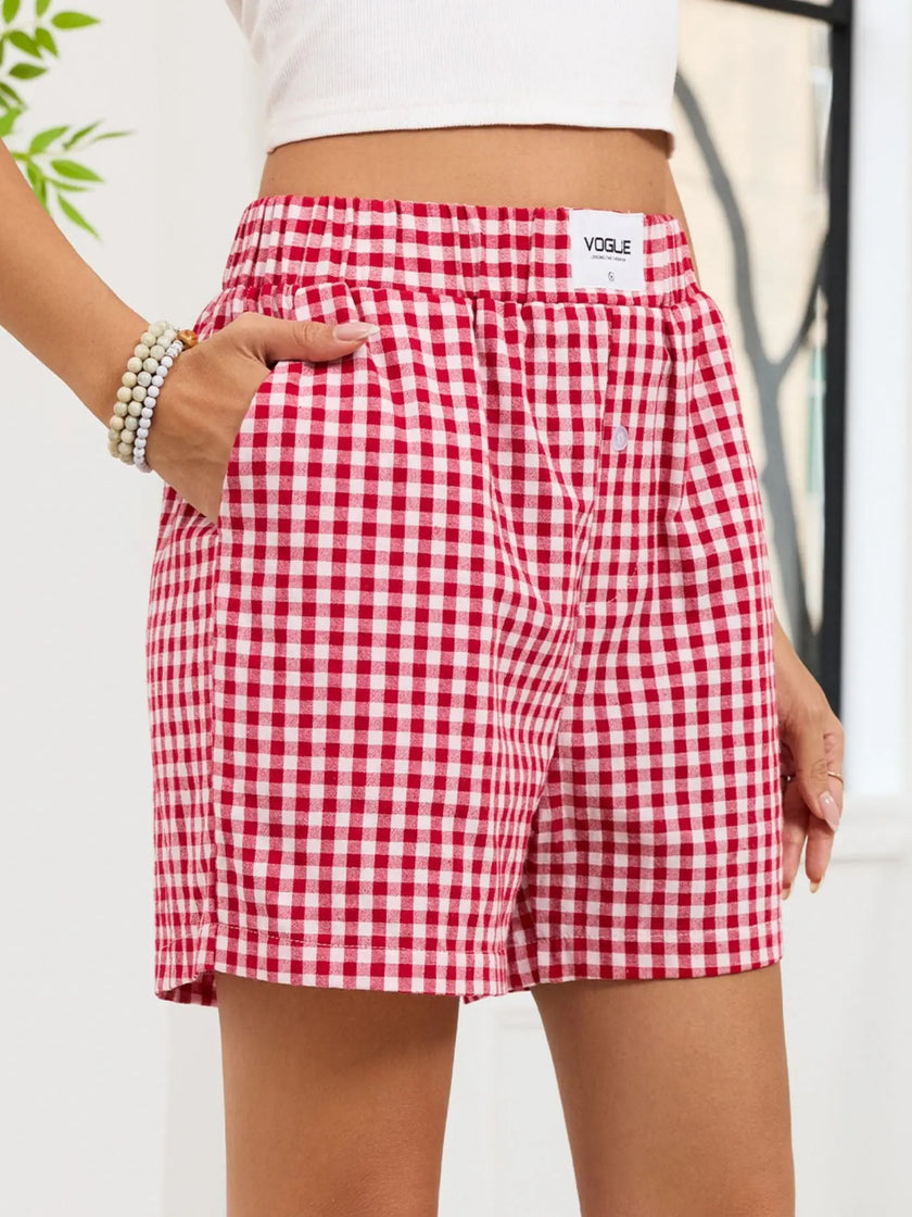 Gingham Elastic Waist Casual Shorts  Style Ratio